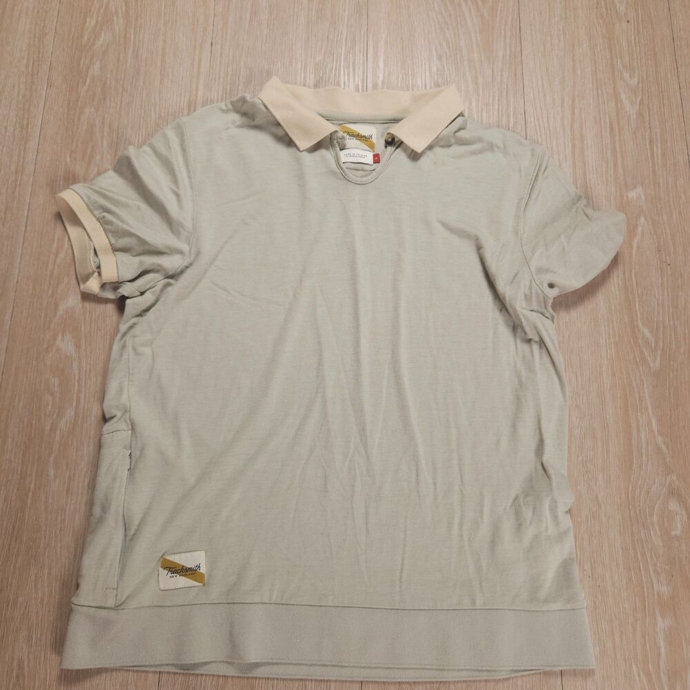 Tracksmith Rapid Transit Polo Shirt Women Large Wool Silk Blend Green/Cream